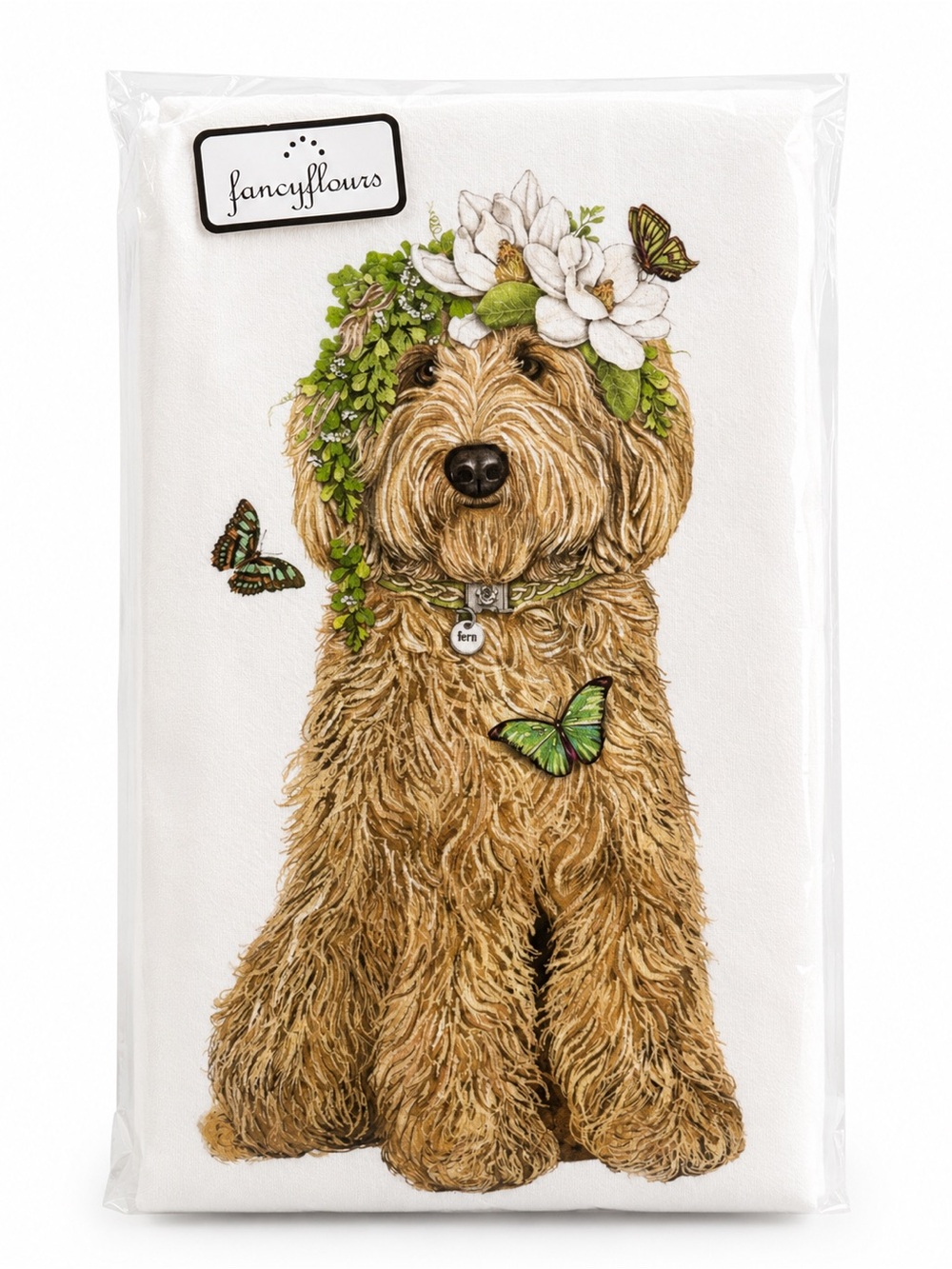 Mary Lake-Thompson Goldendoodle Floral Flour Sack Kitchen Towel NWT 30x30